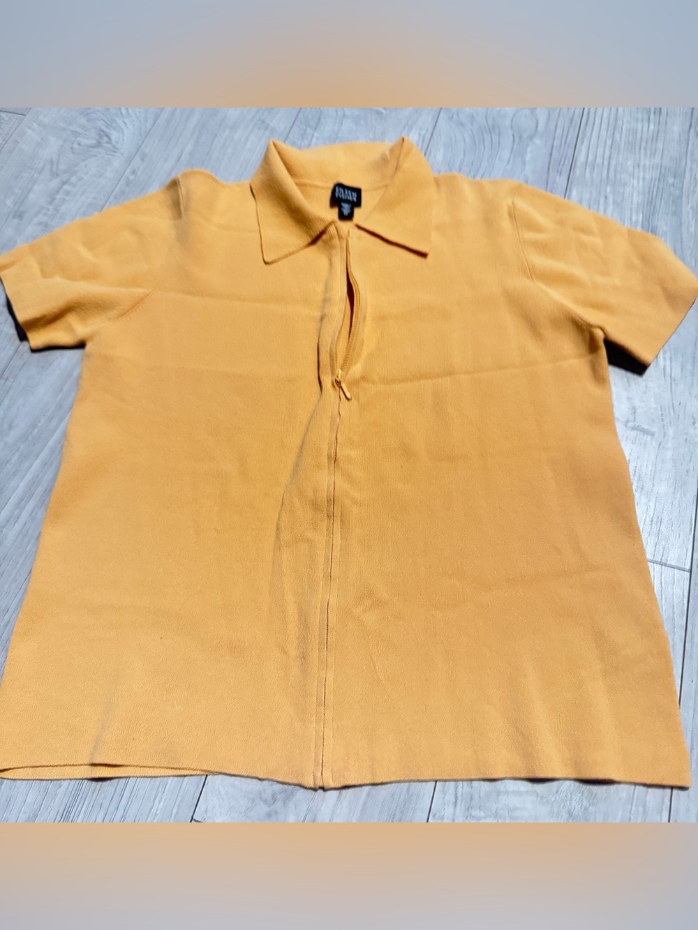 Eileen Fisher Golden Yellow Short-Sleeve Zip-Up Sweater